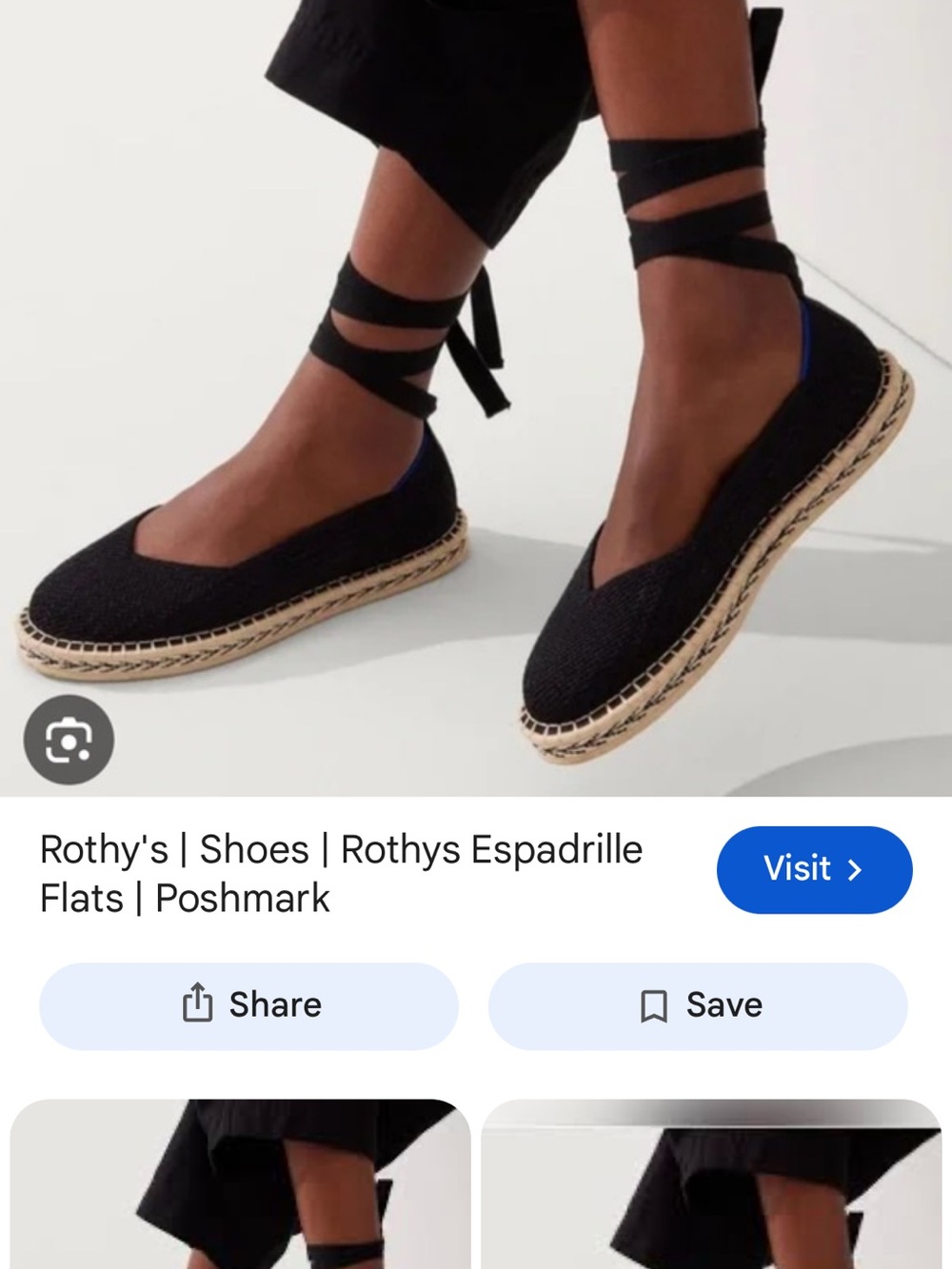 Rothy's Black Espadrille Flats with Wrap Ankle Tie and Natural Sole